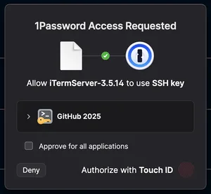 1Password authorize ssh request prompt